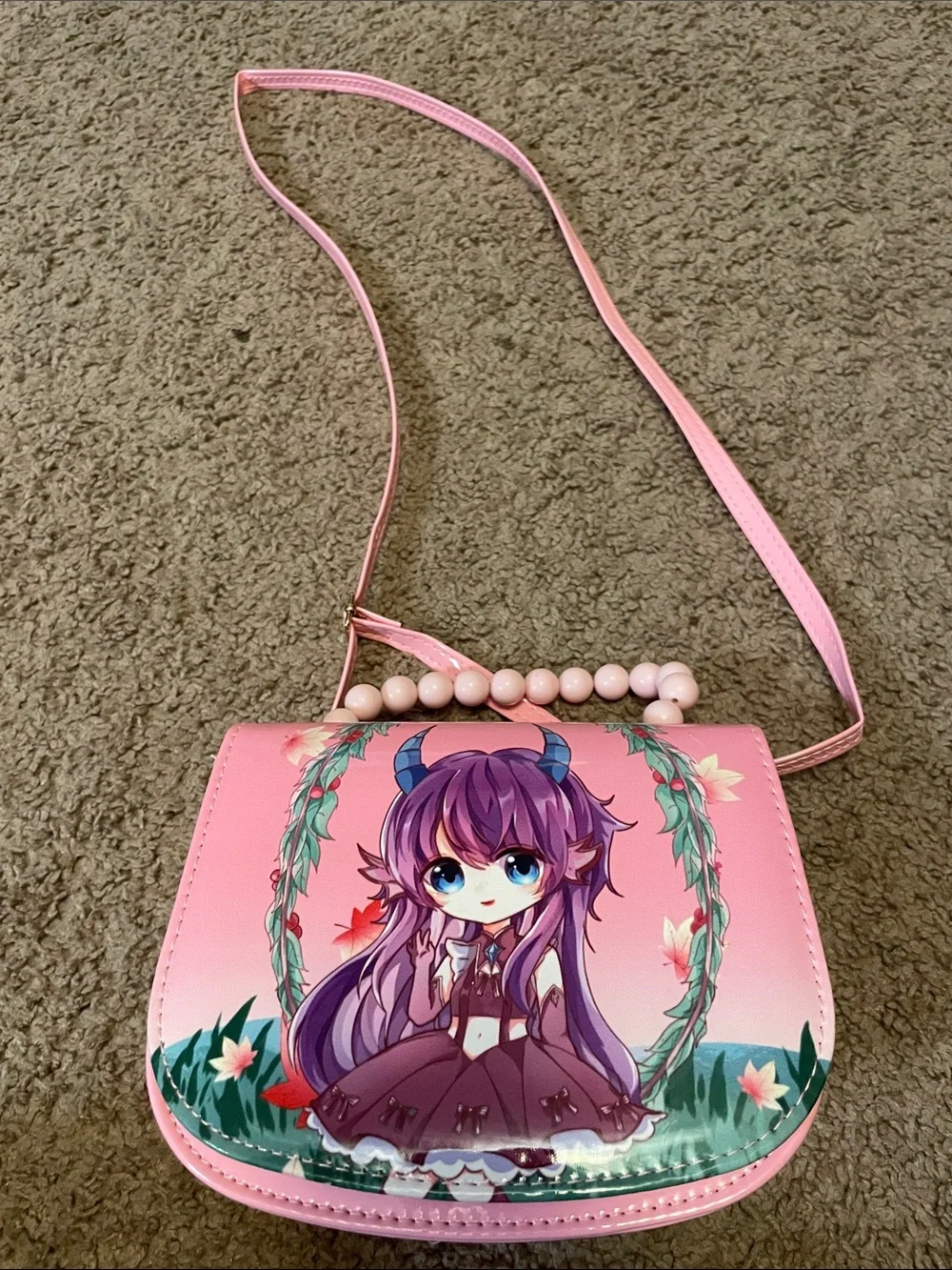 Pink Anime Character Crossbody Bag - Cute Girl Print